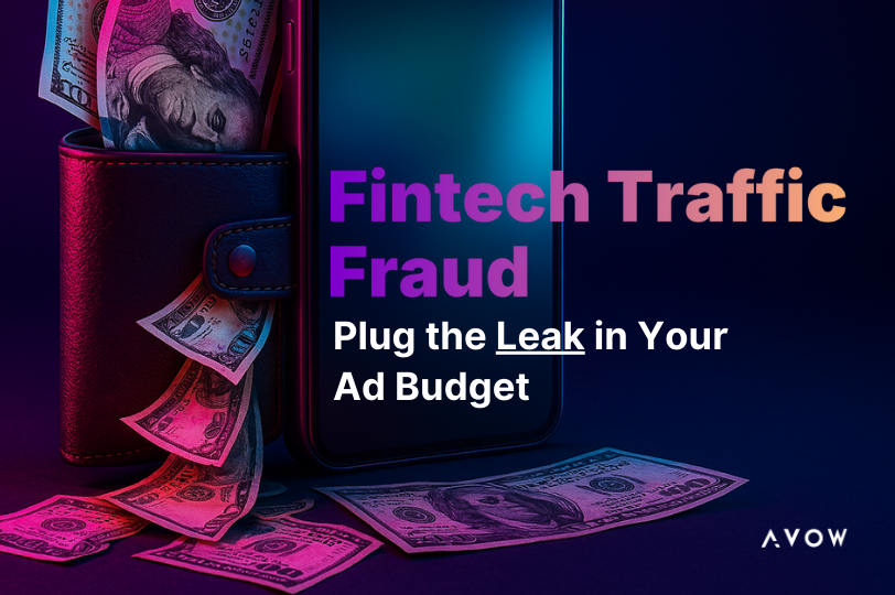 Illustration of a smartphone with coins spilling out, symbolizing ad budget loss due to fintech traffic fraud.